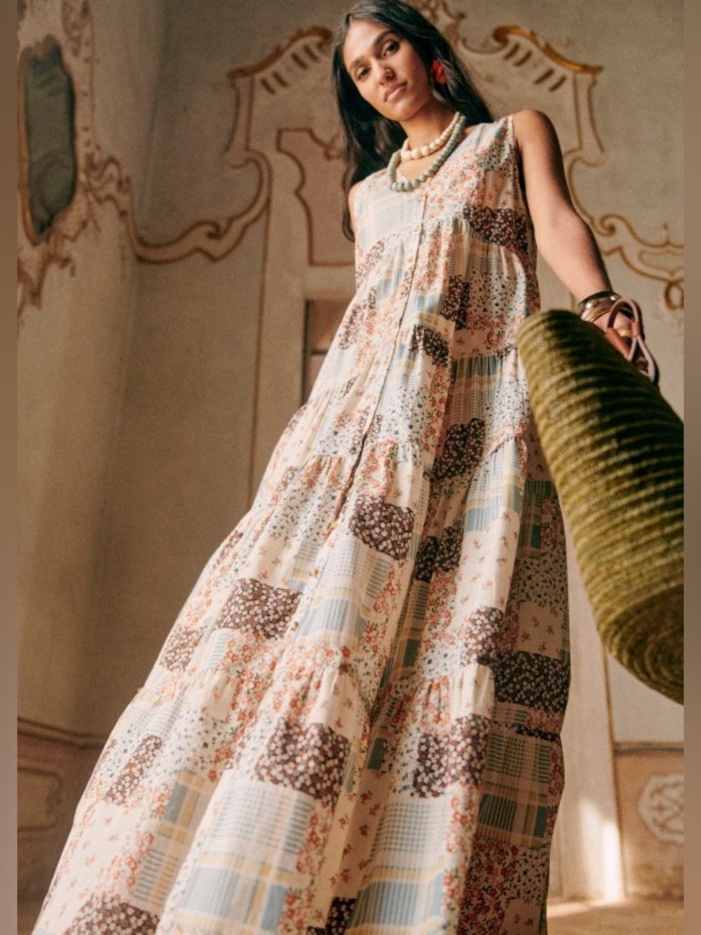 Sézane Alameda Dress in Maxi Floral Patchwork FR 38 / US 6